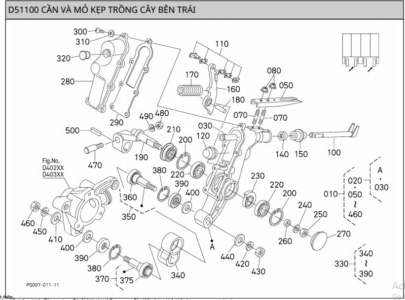 Cần và mỏ kẹp trồng cây bên trái